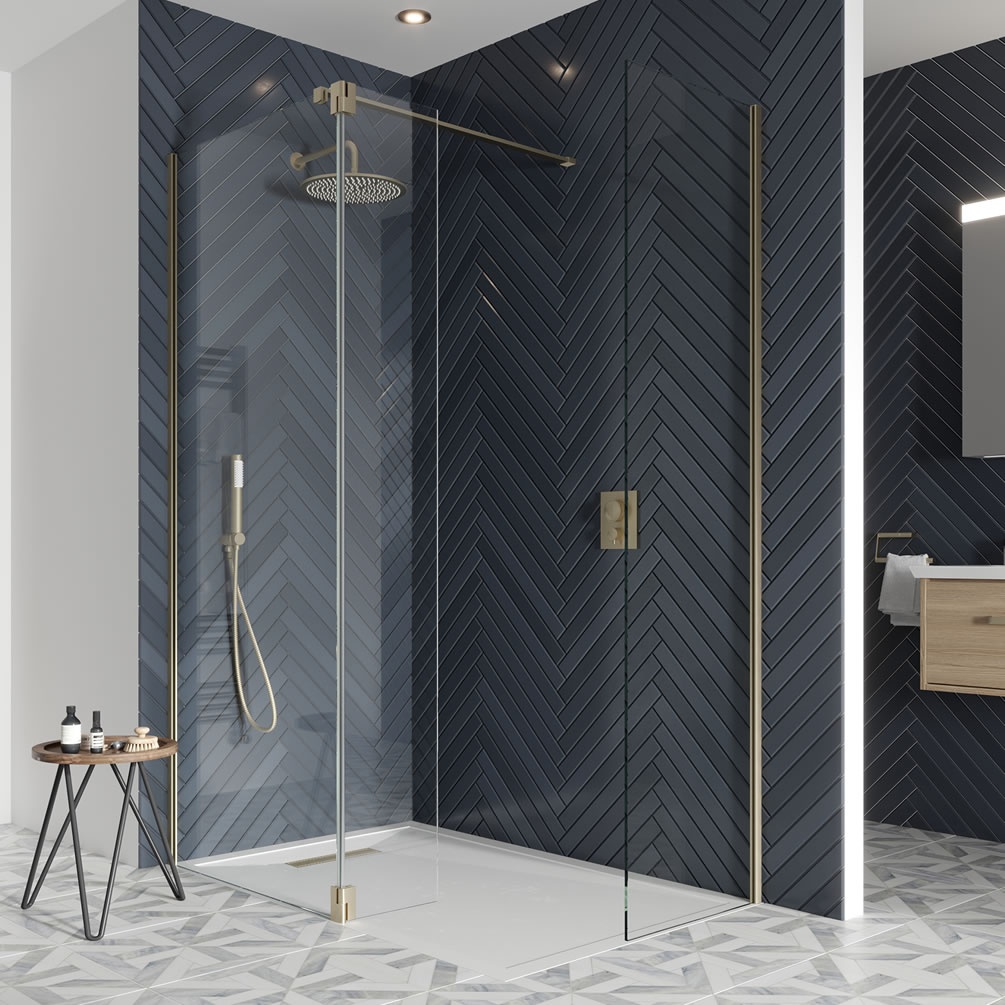 Lifestyle image of Crosswater Gallery 10 Brushed Brass 1400mm Wetroom Screen